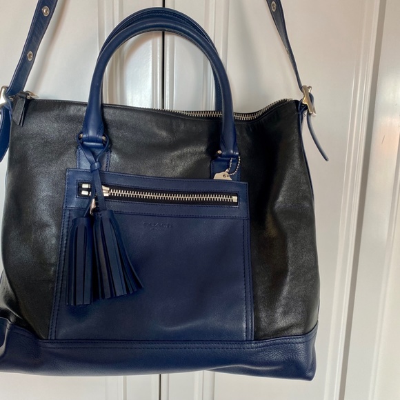 COACH G1220-19902 Legacy Rory Blue & Black Color Block leather XL Bag - Picture 2 of 14